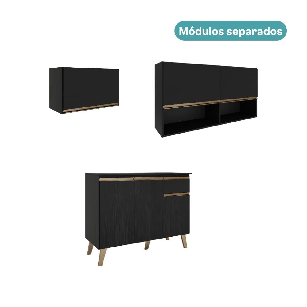 Armário de Cozinha Compacta Atlanta Petit carraro Preto Touch - Imagem 6