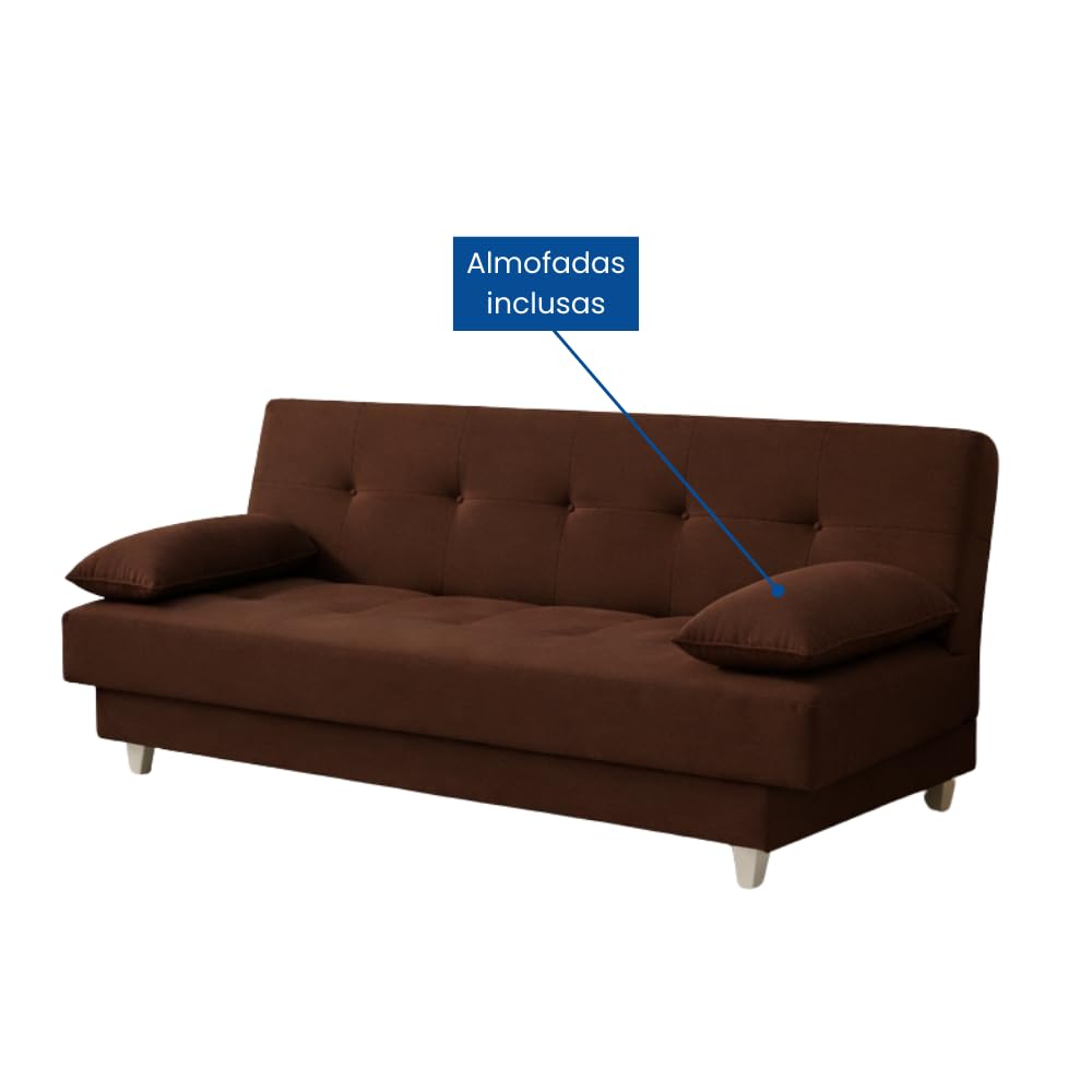 Sofá Cama 3 Lugares Casal Reclinável Suede com Almofada (Marrom) - Imagem 3