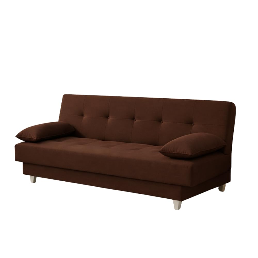 Sofá Cama 3 Lugares Casal Reclinável Suede com Almofada (Marrom) - Imagem 2