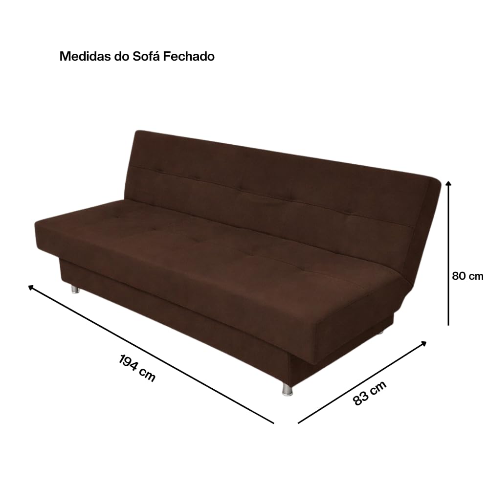 Sofá Cama 3 Lugares Casal Reclinável Suede com Almofada (Marrom) - Imagem 5