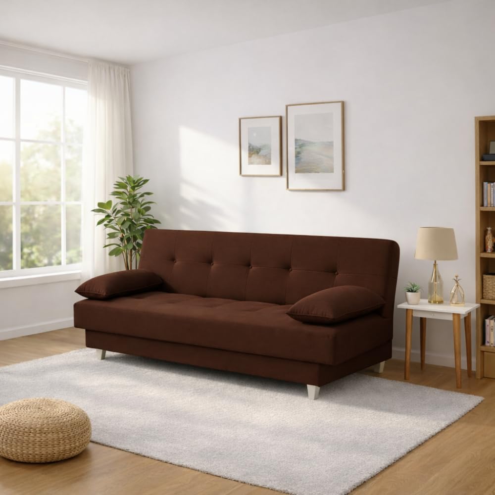 Sofá Cama 3 Lugares Casal Reclinável Suede com Almofada (Marrom)