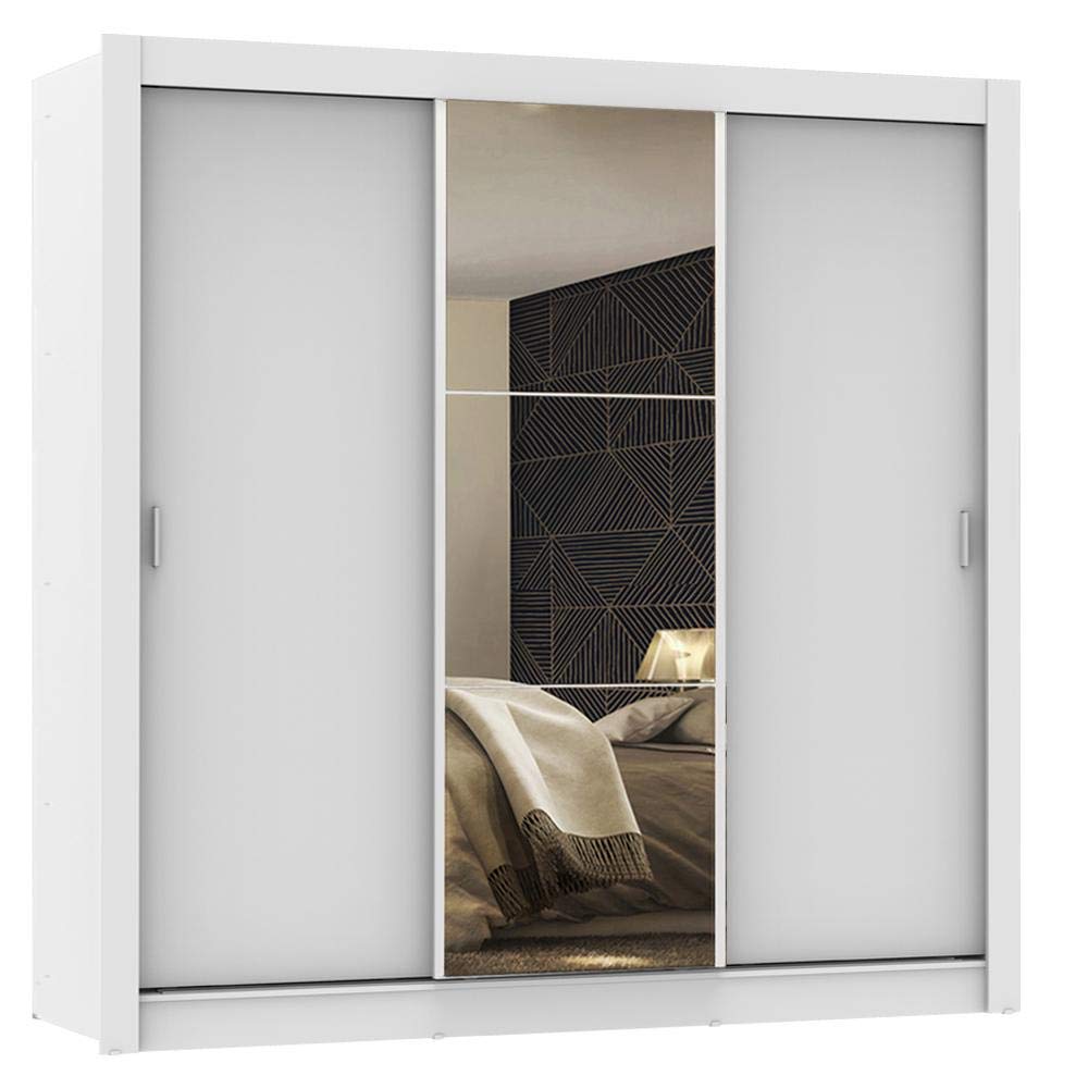 Guarda-roupa Casal Madesa Mônaco 3 Portas de Correr com Espelho - Branco - Imagem 2