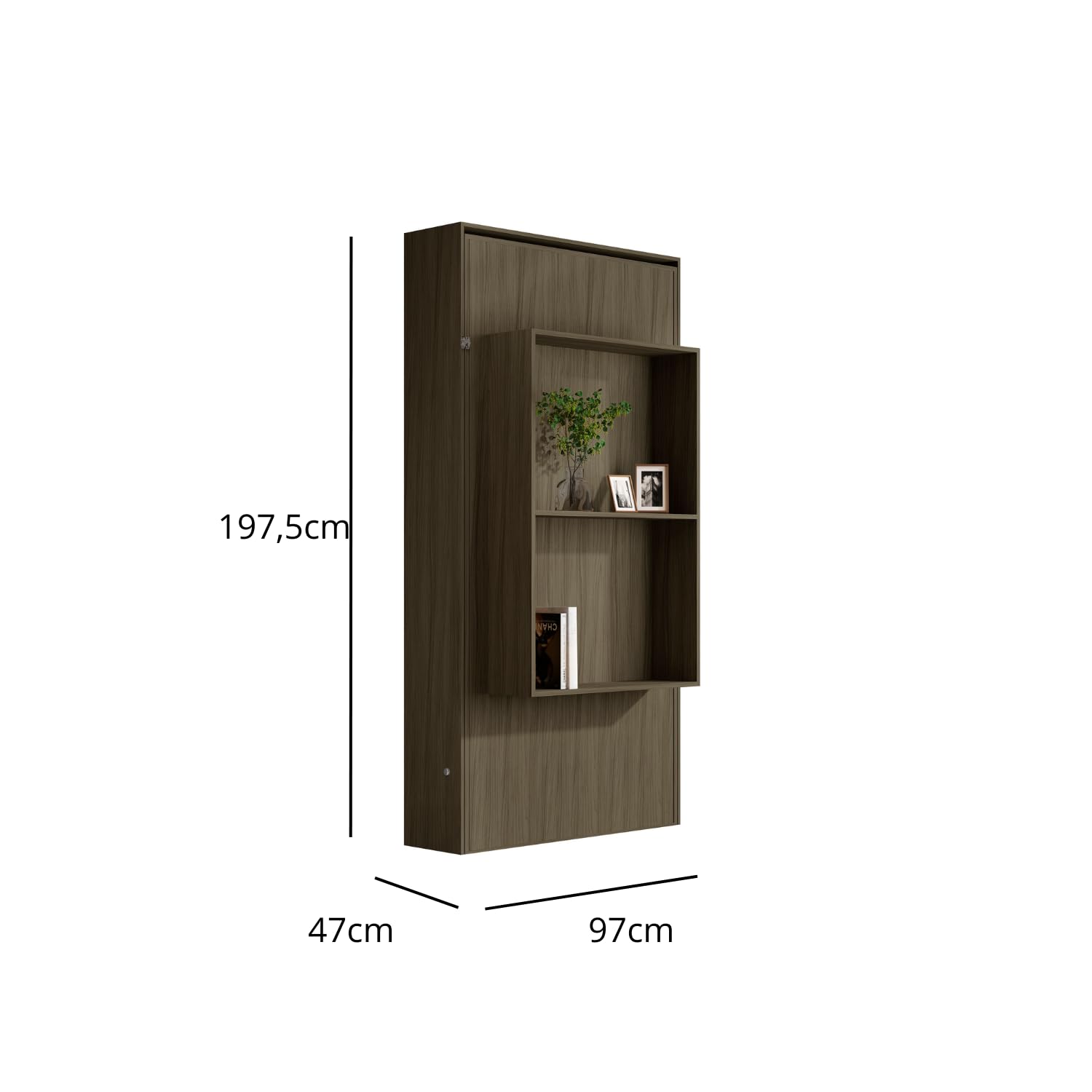 Cama Solteiro de Parede Articulada com Nichos (Castanho) em MDF e MDP, Ideal para Colchão 188x88 - Imagem 4