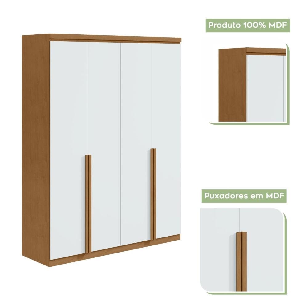 Guarda Roupa Solteiro 4 Portas 2 Gavetas Alonzo Móveis Lopas Amêndoa Clean/branco - Imagem 5