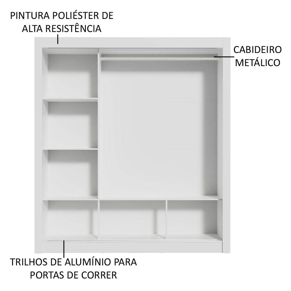 Guarda-roupa Casal Madesa Mônaco 3 Portas de Correr com Espelho - Branco - Imagem 9
