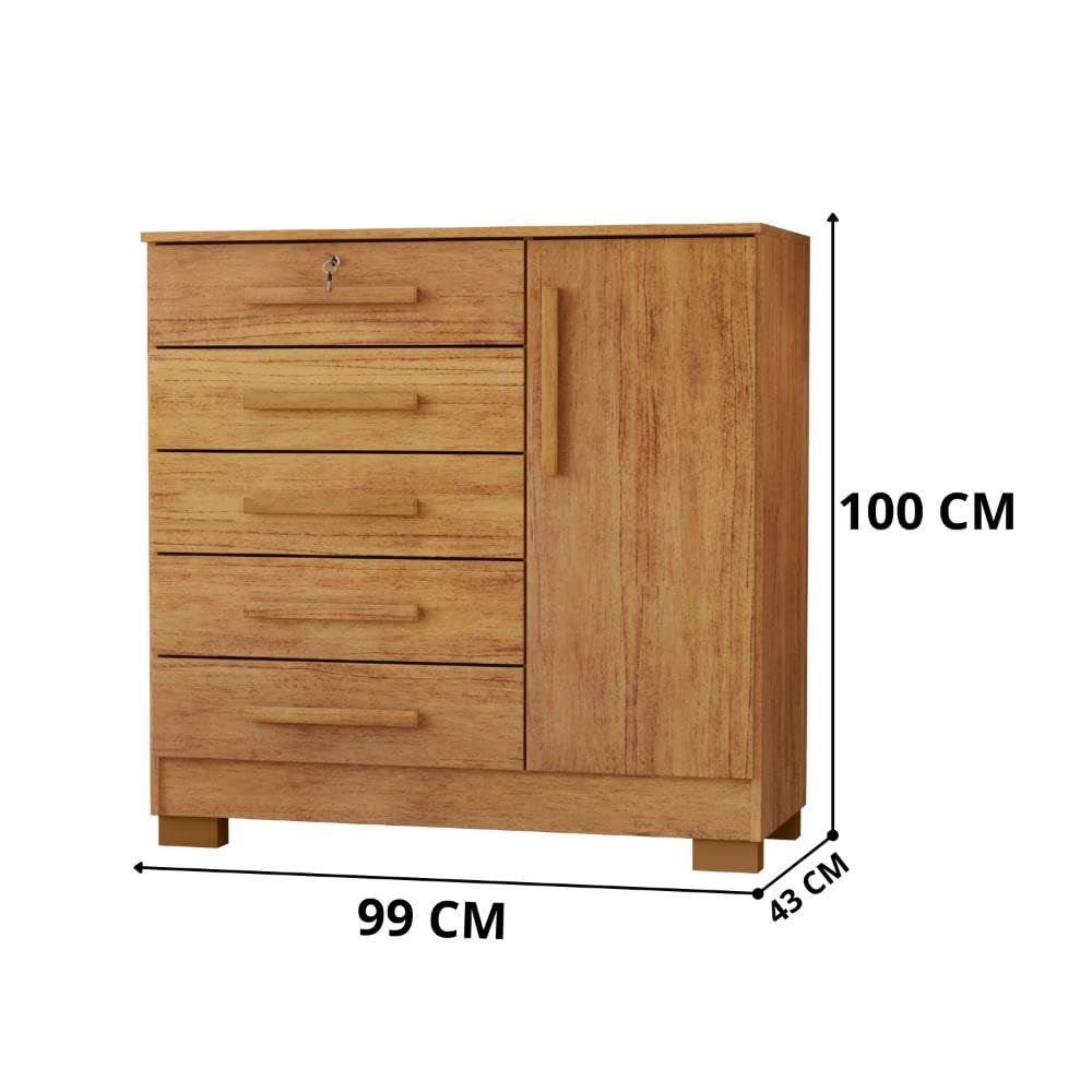 Cômoda 5 Gavetas 1 Porta Mdf Corrediças Telescópicas Repleta - Imagem 5