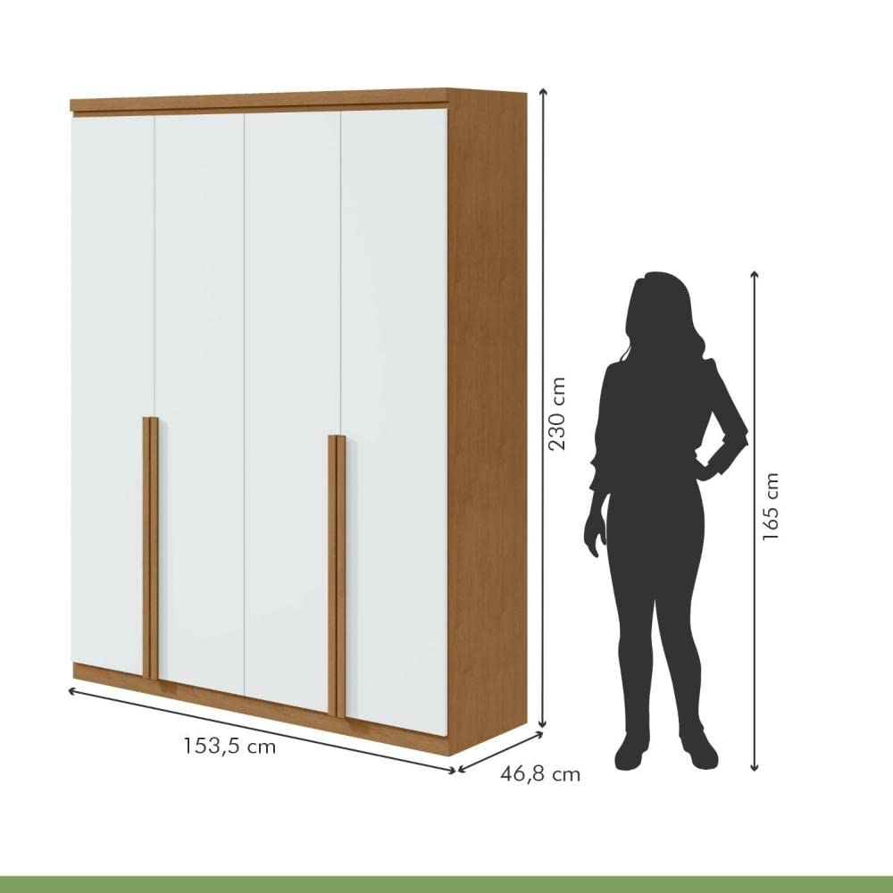 Guarda Roupa Solteiro 4 Portas 2 Gavetas Alonzo Móveis Lopas Amêndoa Clean/branco - Imagem 4