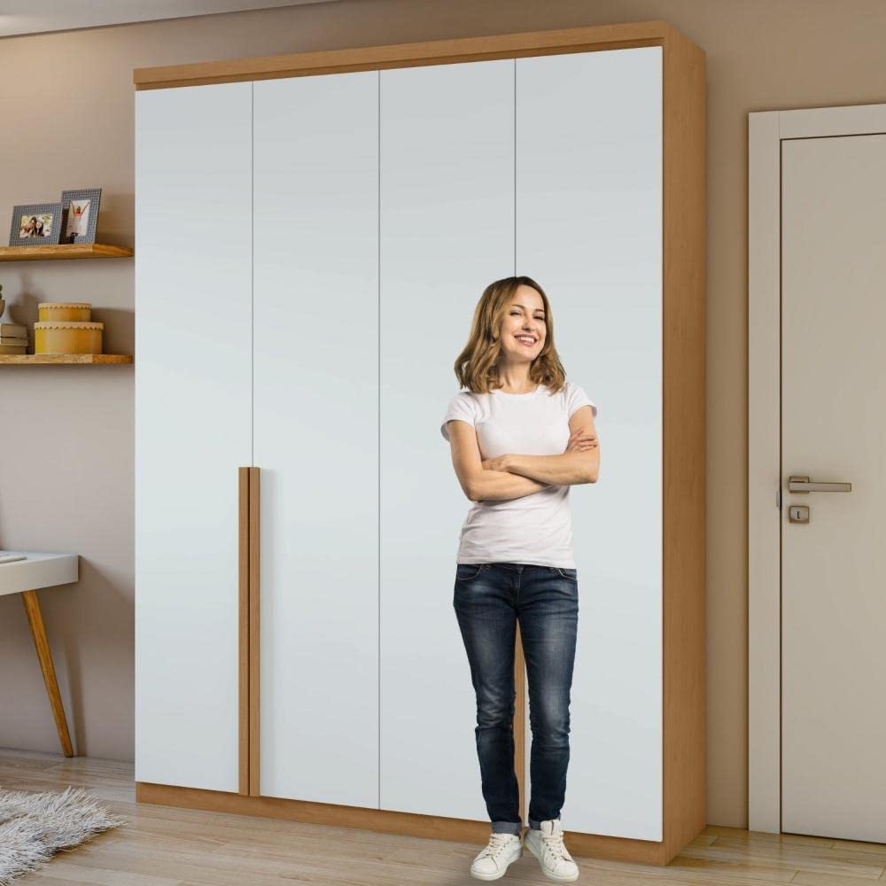Guarda Roupa Solteiro 4 Portas 2 Gavetas Alonzo Móveis Lopas Amêndoa Clean/branco - Imagem 6