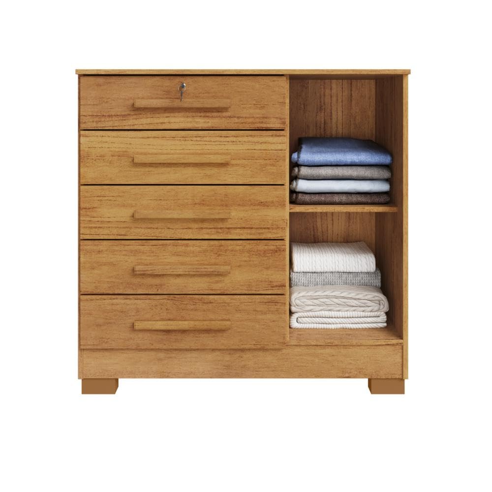 Cômoda 5 Gavetas 1 Porta Mdf Corrediças Telescópicas Repleta - Imagem 2
