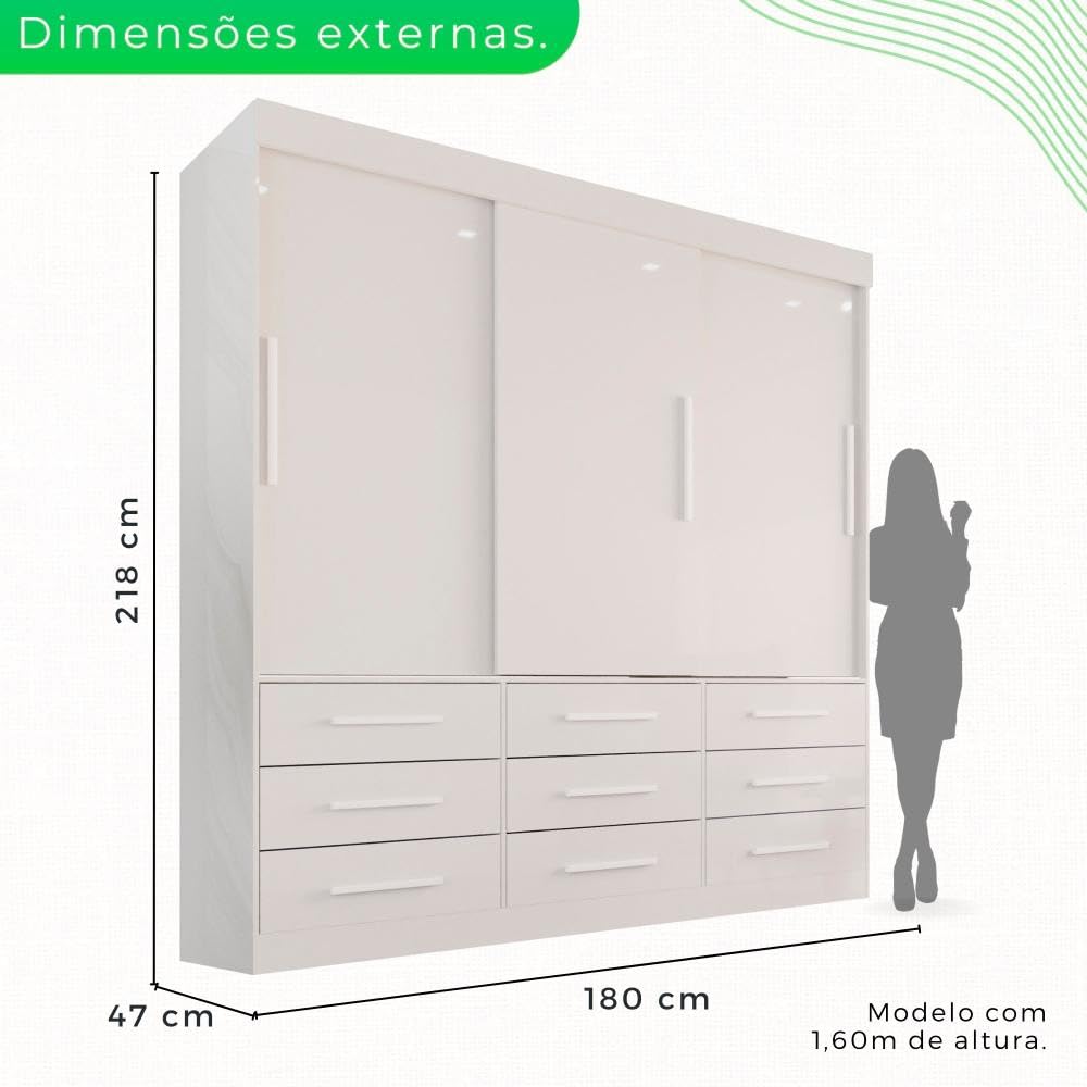 Guarda Roupa Casal 3 Portas 9 Gavetas Luana Sallêto Móveis - Imagem 9
