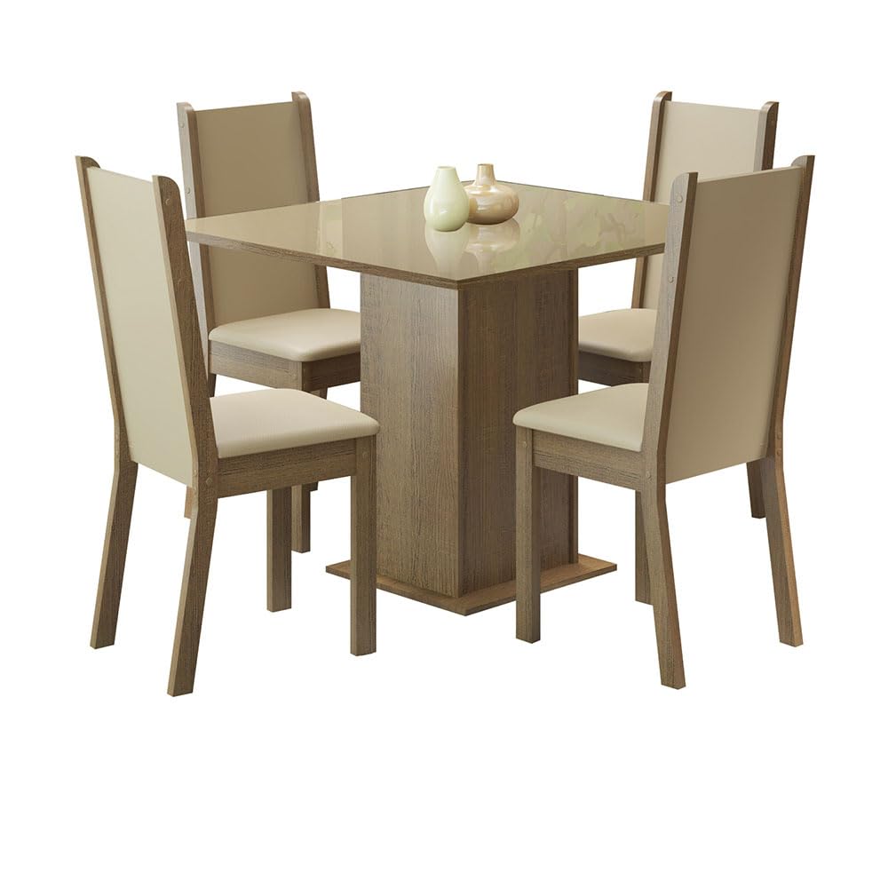 Conjunto Sala de Jantar Madesa Moscou Plus Mesa Tampo de Vidro com 4 Cadeiras - Rustic/Crema/Pérola - Imagem 4