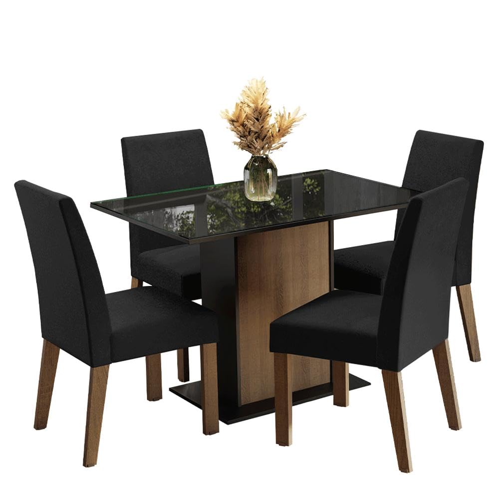 Conjunto Sala de Jantar Mesa Tampo de Vidro 4 Cadeiras Rustic/preto/oxford Zion Madesa - Imagem 5