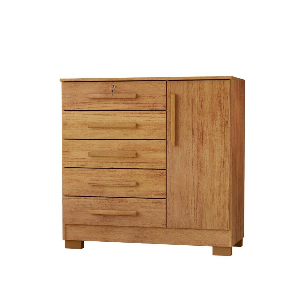 Cômoda 5 Gavetas 1 Porta Mdf Corrediças Telescópicas Repleta - Imagem 4