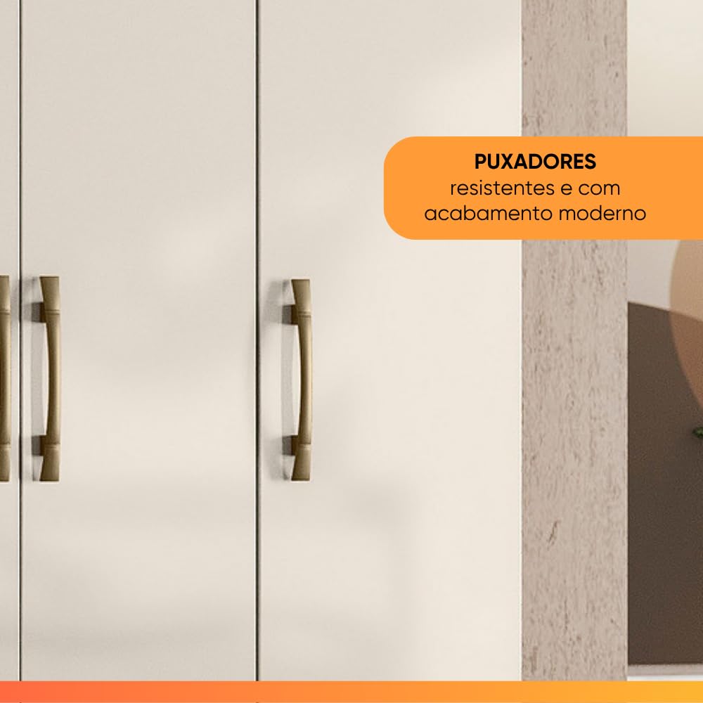 Guarda Roupas Solteiro 4 Portas 2 Gavetas Armany Madeirado/Off White - Imagem 4