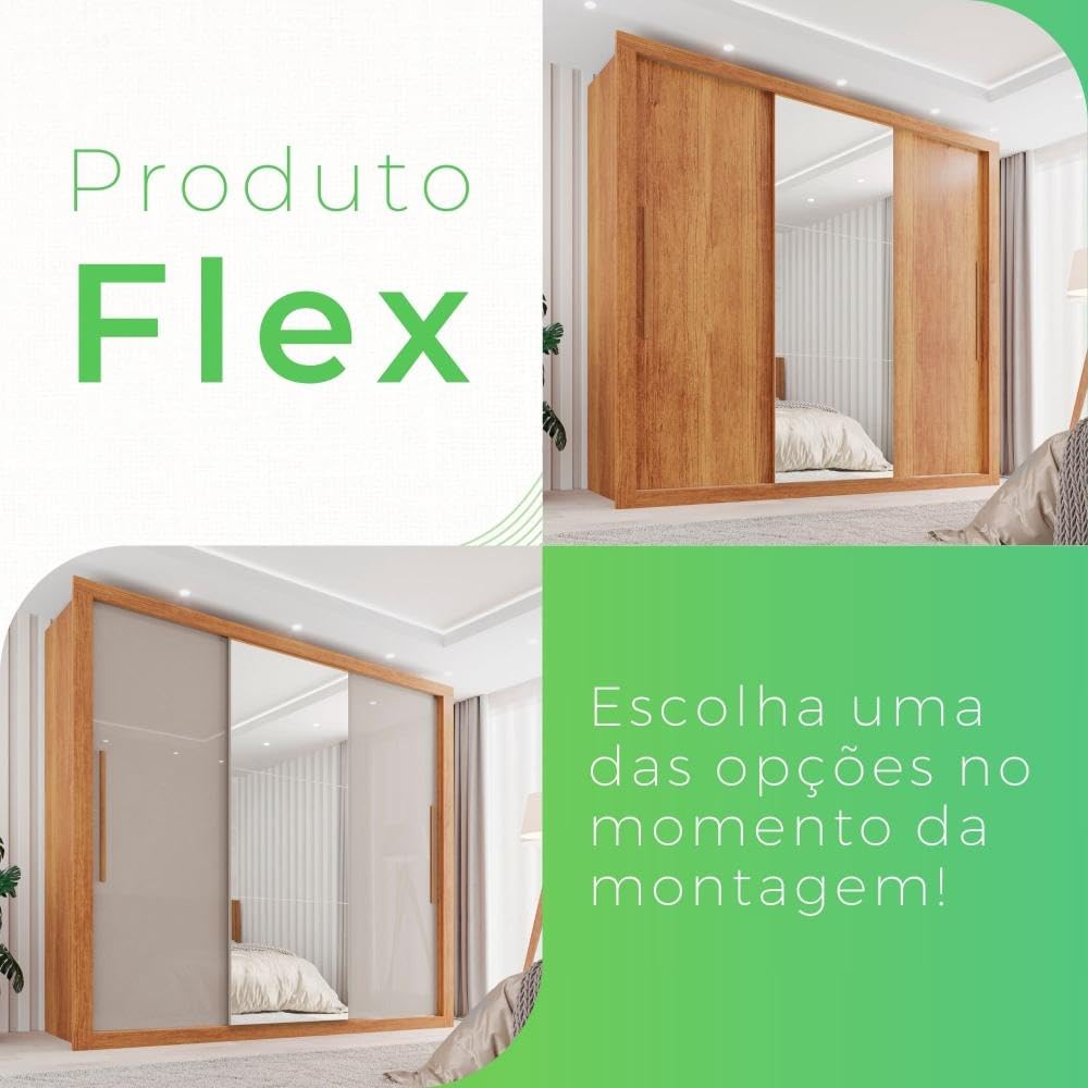 Guarda Roupa Casal 3 Portas com Espelho 4 Gavetas Costa Rica Sallêto Móveis Cinamomo/off-white - Imagem 7