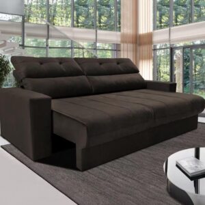 Sofá 3 Lugares Reclinável Cama inBox Clean com Assento Retrátil, Encosto Reclinável em Tecido Velusoft e 170 cm de Largura - Café