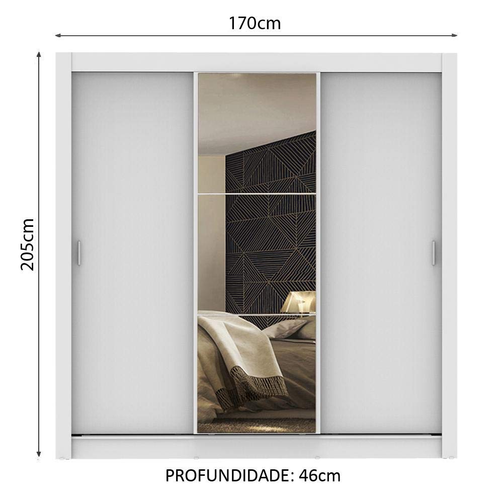 Guarda-roupa Casal Madesa Mônaco 3 Portas de Correr com Espelho - Branco - Imagem 4