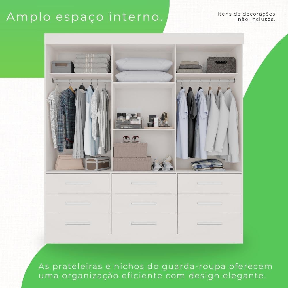 Guarda Roupa Casal 3 Portas 9 Gavetas Luana Sallêto Móveis - Imagem 4