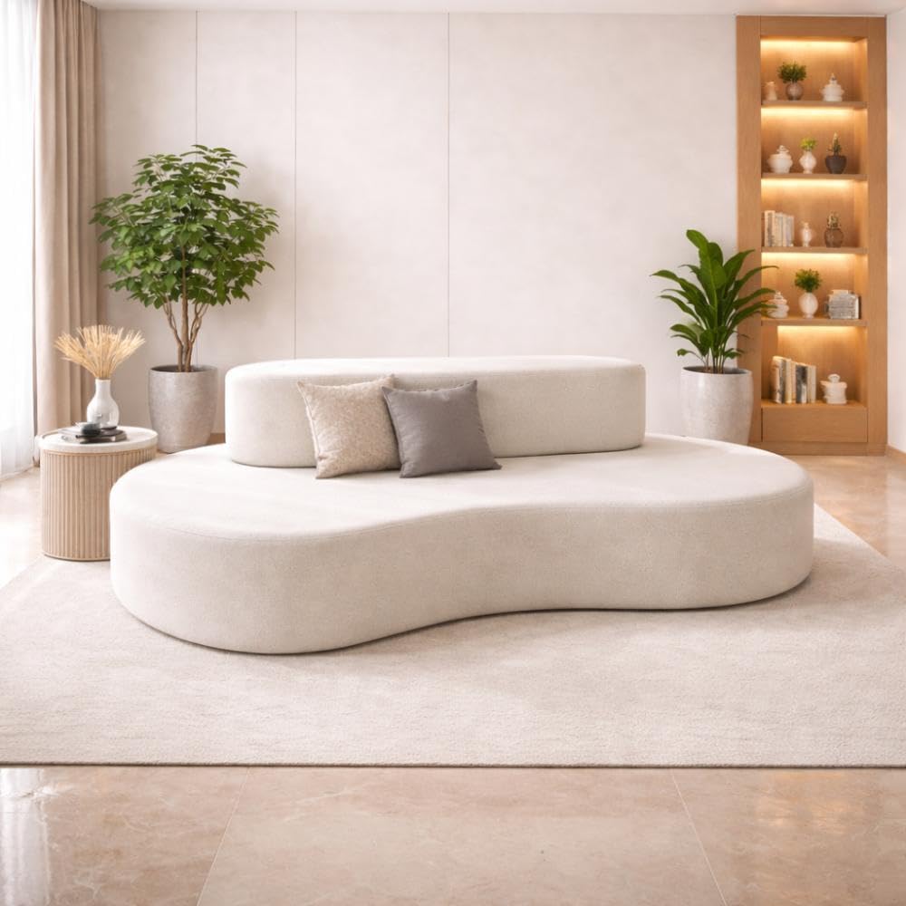Sofá Curvo 3 lugares Orgânico Loom Bouclê 1,80m Sala Balaqui Cor:bege