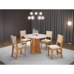 Conjunto Sala de Jantar Mesa Chilli 90cm Tampo Redondo com 4 Cadeiras Sol