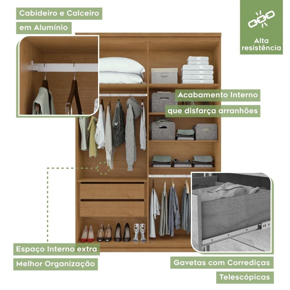 Guarda Roupa Solteiro 4 Portas 2 Gavetas Alonzo Móveis Lopas Amêndoa Clean/branco - Imagem 7