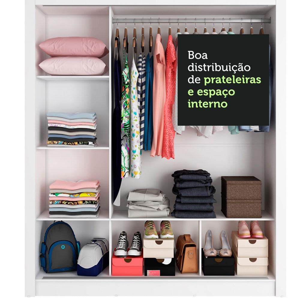 Guarda-roupa Casal Madesa Mônaco 3 Portas de Correr com Espelho - Branco - Imagem 6