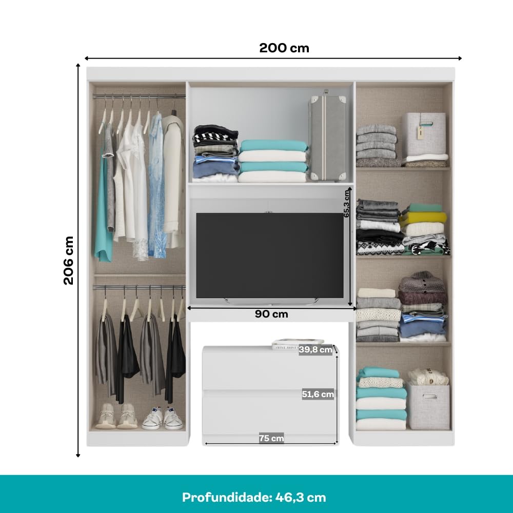 Guarda Roupa 6 Portas 2 Gavetas Carraro (Branco) - Imagem 2