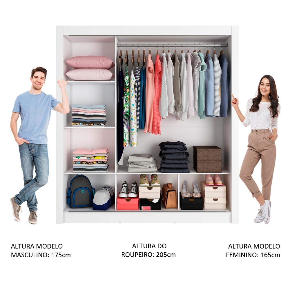 Guarda-roupa Casal Madesa Mônaco 3 Portas de Correr com Espelho - Branco - Imagem 8