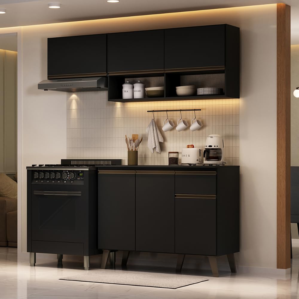 Armário de Cozinha Compacta Atlanta Petit carraro Preto Touch