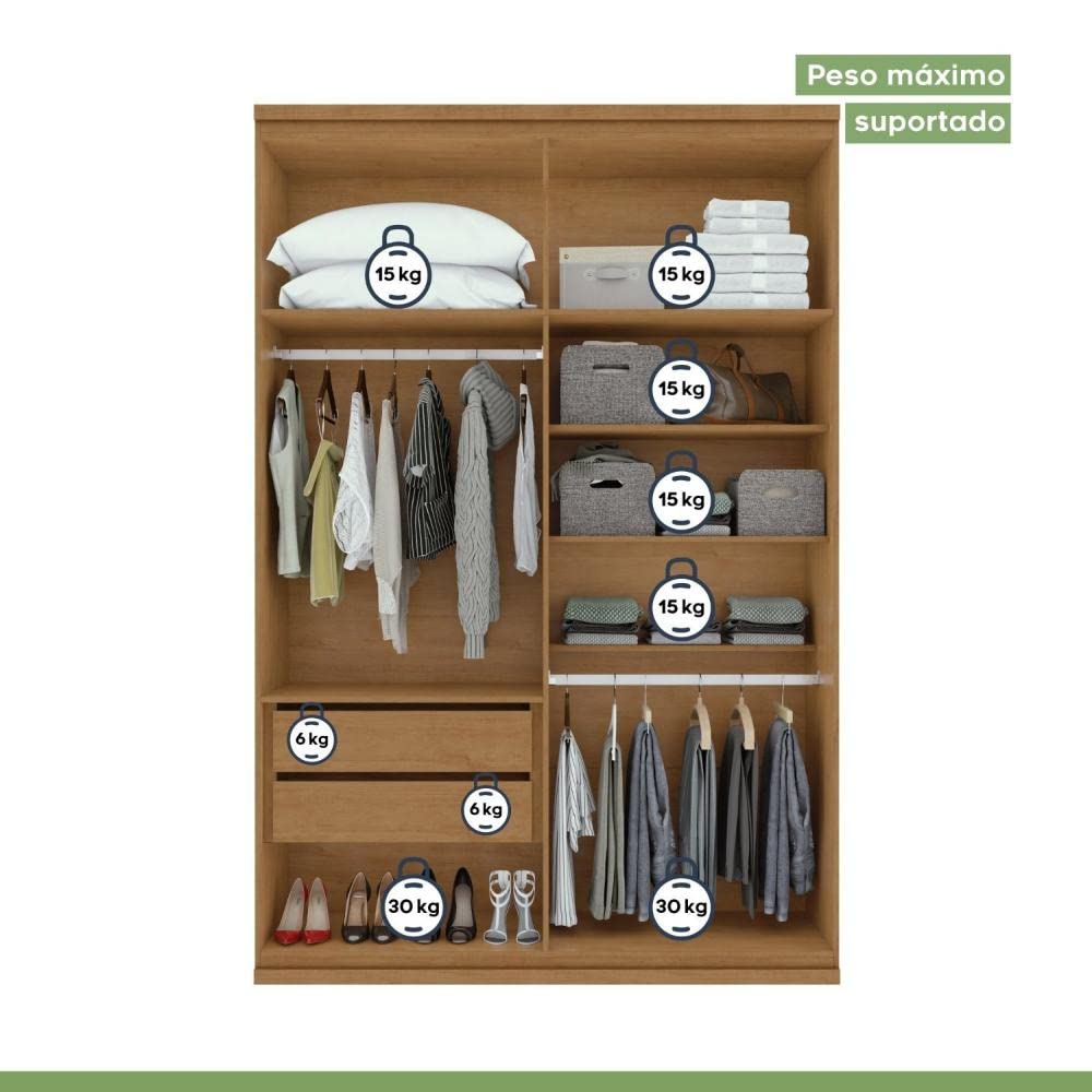 Guarda Roupa Solteiro 4 Portas 2 Gavetas Alonzo Móveis Lopas Amêndoa Clean/branco - Imagem 3