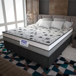 Cama Box Casal Colchão Espuma D33 Fort 138x188x59cm Cinza/Branco Gazin - Suporta até 150kg por Pessoa