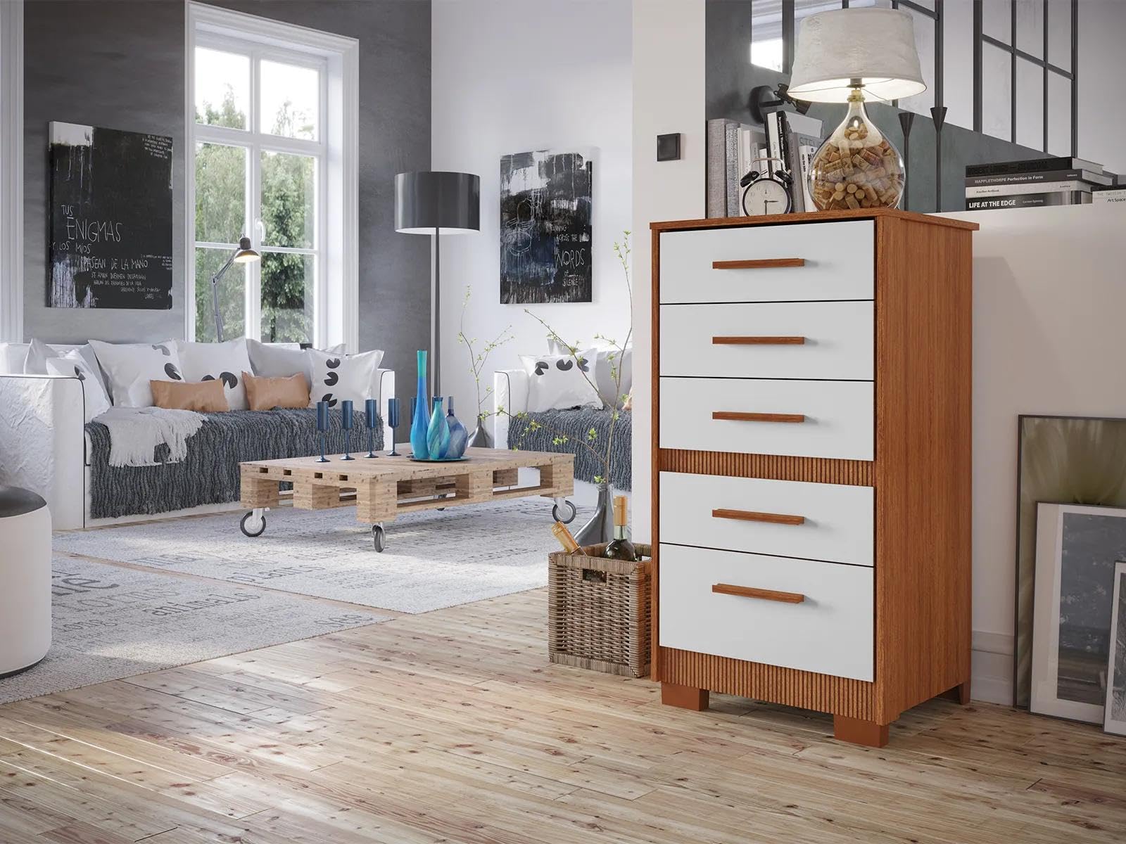 Comoda Off White Reforçada Compacta com 5 Gavetas Espaçosa Luxo - Pry