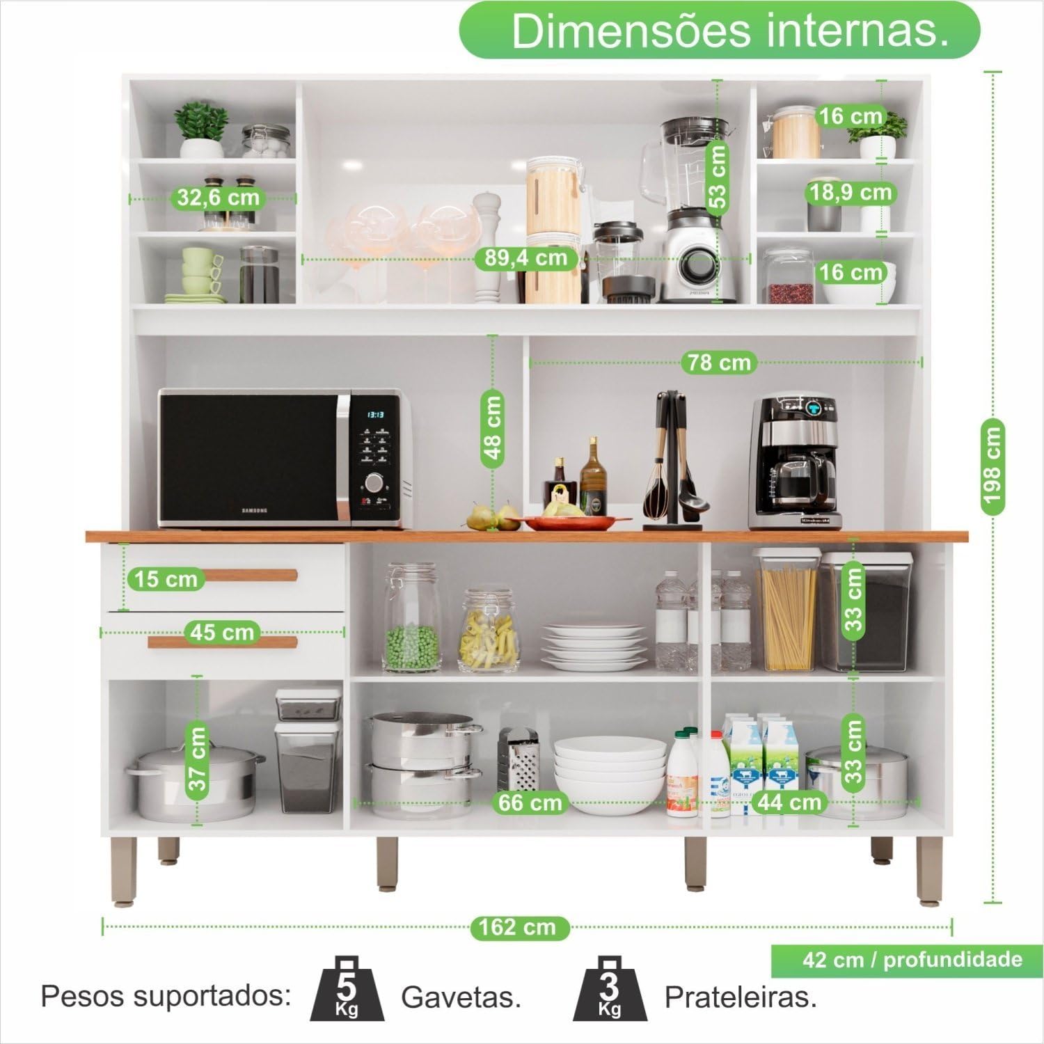 Armário de Cozinha 6 Portas 2 Gavetas Adelle Yescasa Branco Neve - Imagem 5