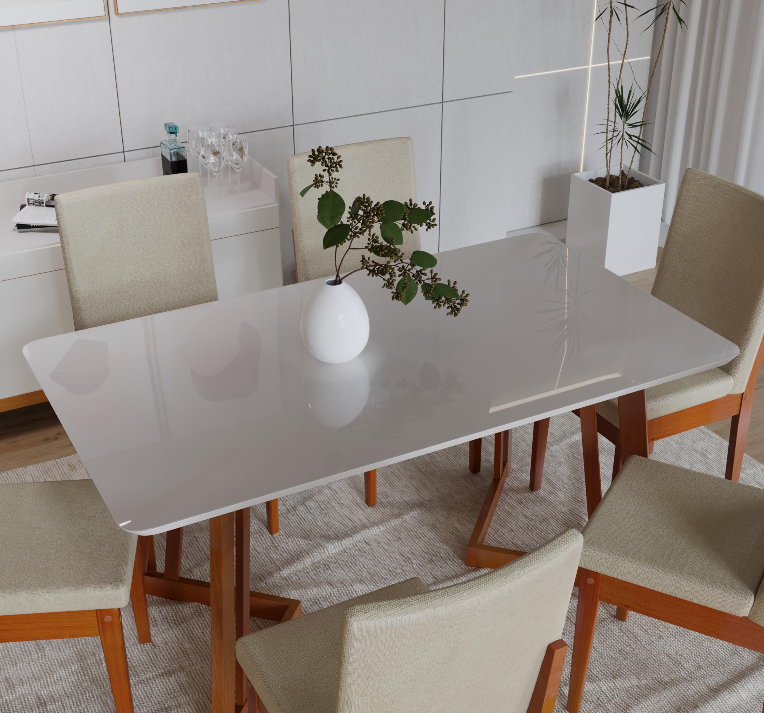 Conjunto Sala de Jantar 6 Lugares Madeira Mesa California e Cadeira Dakota Tecido A40 Móveis Meneghetti Caramelo - Imagem 3