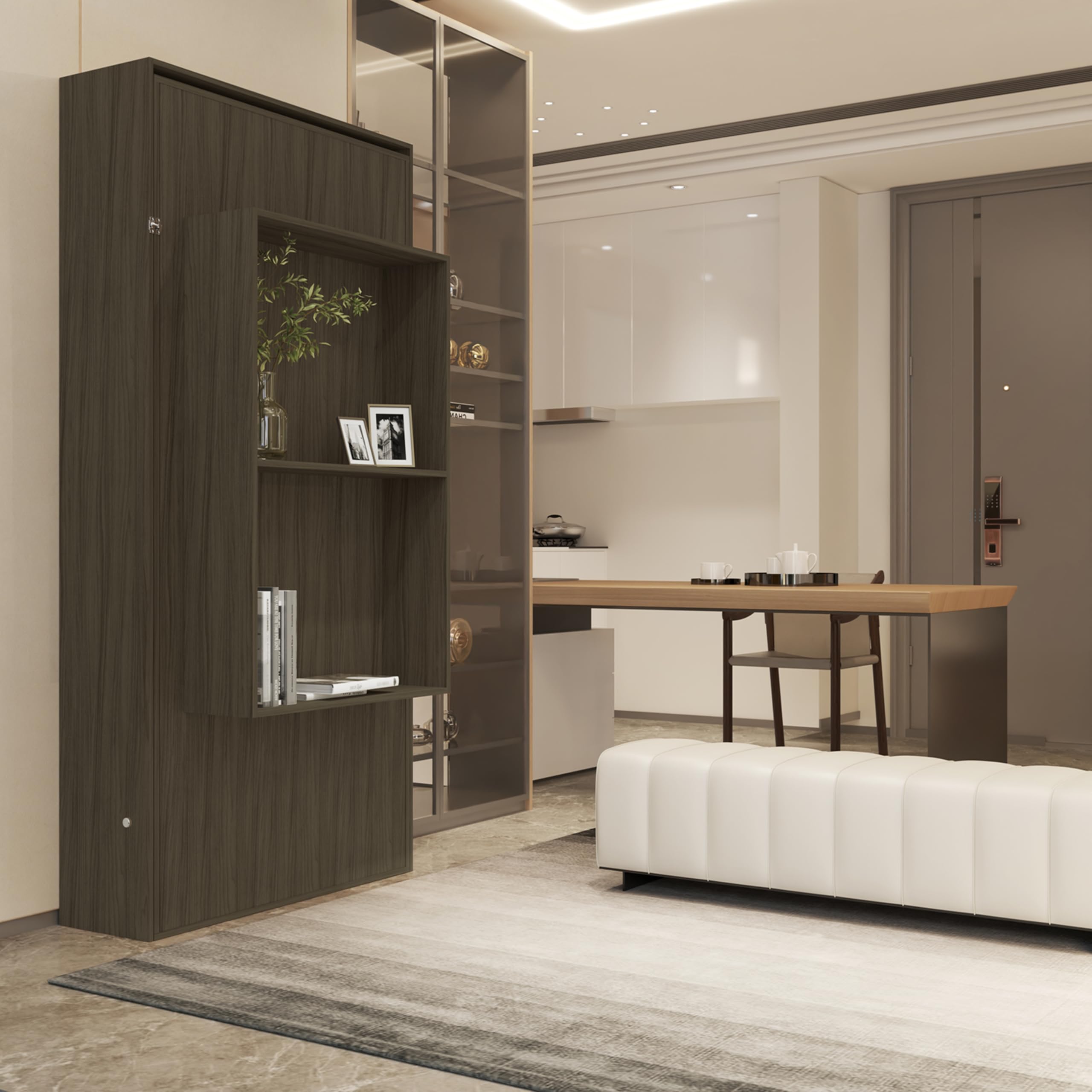 Cama Solteiro de Parede Articulada com Nichos (Castanho) em MDF e MDP, Ideal para Colchão 188x88 - Imagem 3
