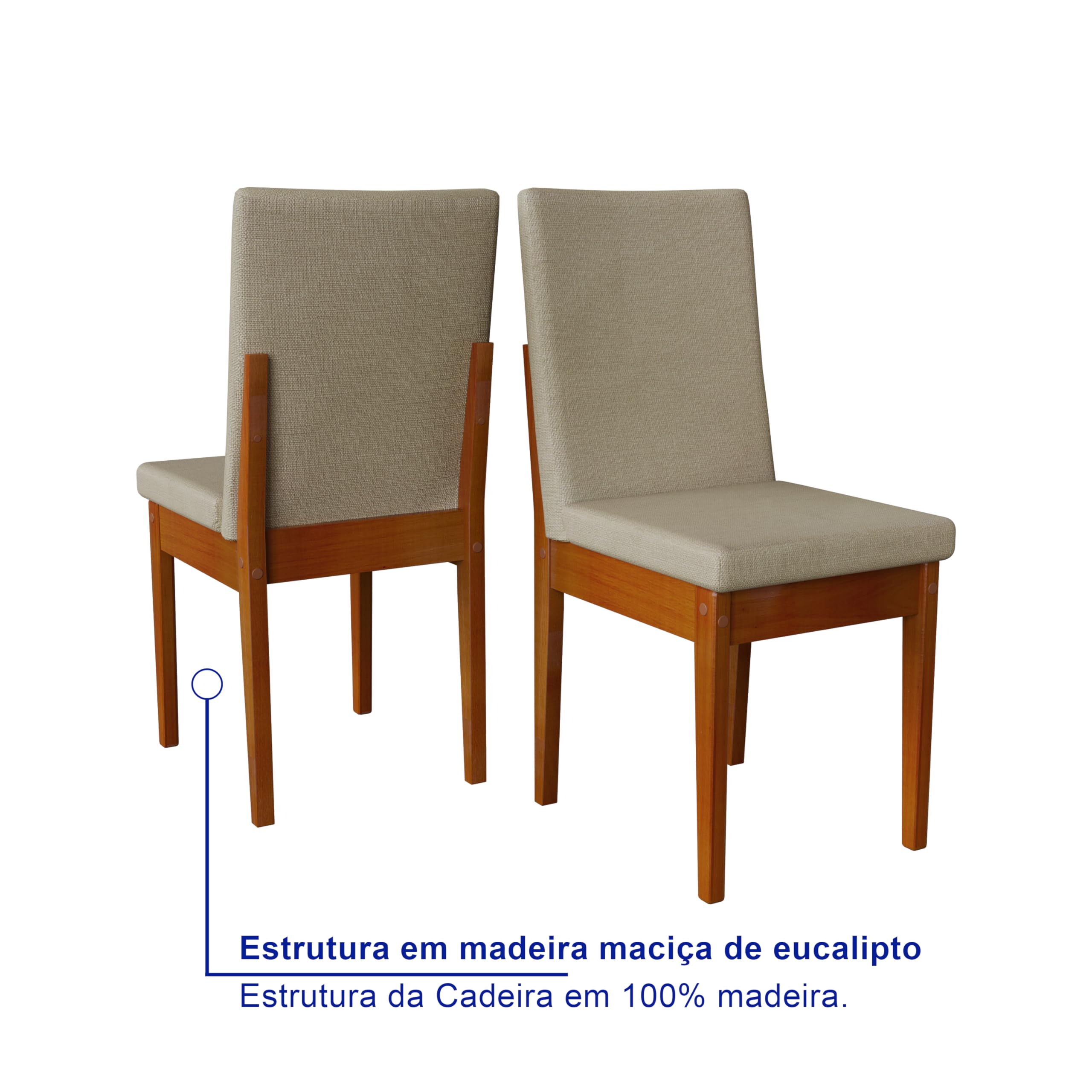Conjunto Sala de Jantar 6 Lugares Madeira Mesa California e Cadeira Dakota Tecido A40 Móveis Meneghetti Caramelo - Imagem 5