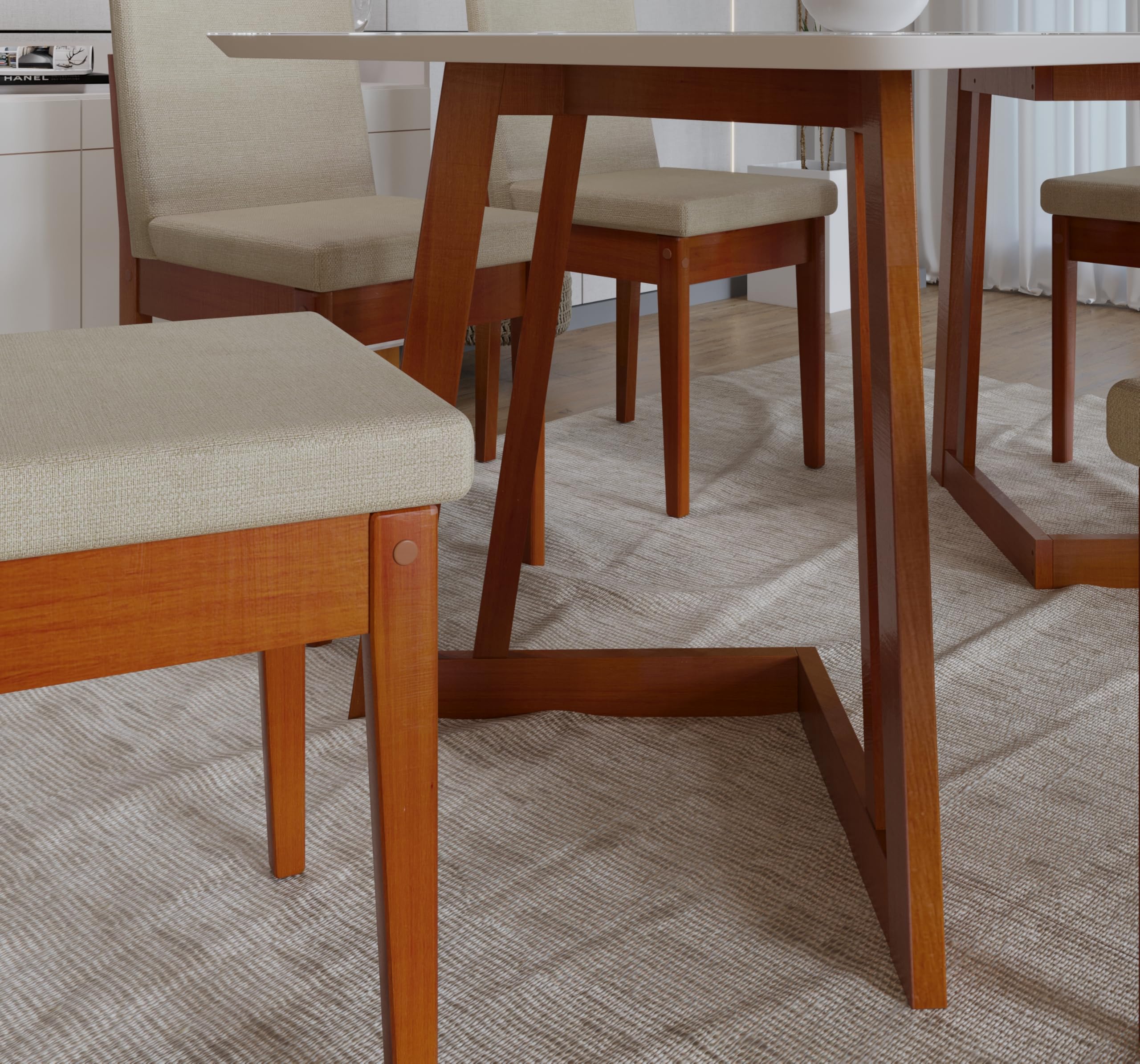 Conjunto Sala de Jantar 6 Lugares Madeira Mesa California e Cadeira Dakota Tecido A40 Móveis Meneghetti Caramelo - Imagem 4